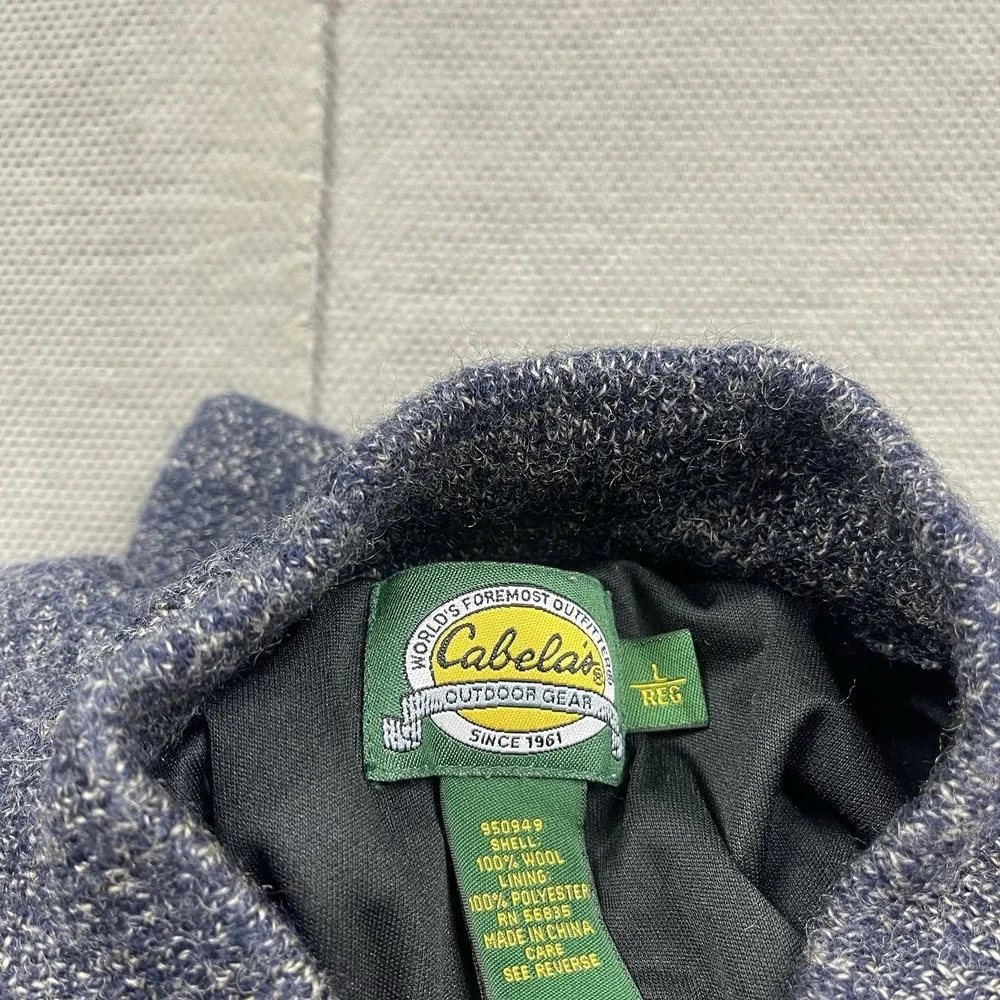 Cabelas Wool Sweater Mens Small* Blue Knit Pullover Henley Lined‎ Elbow Patch